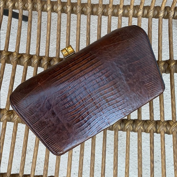 Vintage Brown Leather Snake Clutch - Picture 3 of 11
